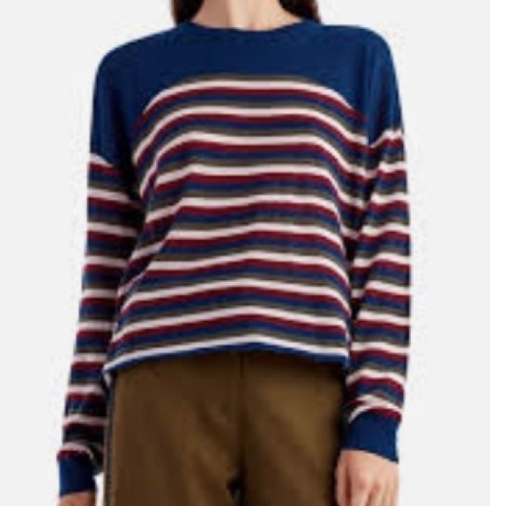 Jason Wu NWT Wool Blend Crewneck Sweater Relax Fit Blue Red Stripe Size XS